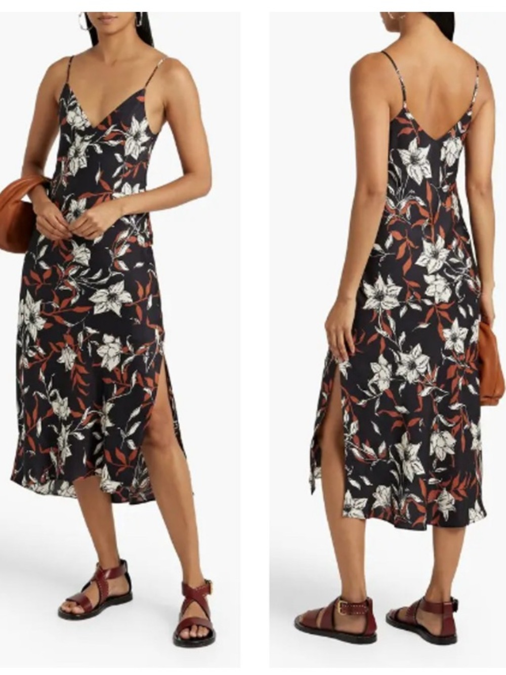 NWT rag & bone Mallory Black Floral Slip Midi Dress  SIZE 2
